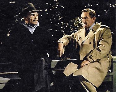 "Kim Philby war der dritte Mann": Szenenfoto mit Arno Assmann (r.) als Kim Philby und Karl-Heinz Hess als Colonel Gibson?; mit freundlicher Genehmigung von Pidax Film, welche die Produktion Mitte März 2021 auf DVD herausbrachte.