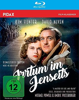 "Irrtum im Jenseits" (1946, "A Matter of Life and Death"): Abbildung DVD-Cover mit freundlicher Genehmigung von Pidax-Film, welche die Liebeskomödie Anfang Dezember 2022 auf DVD herausbrachte.
