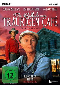 "Die Ballade vom traurigen Cafe": Abbildung DVD-Cover mit Vanesa Redgrave als Miss Amelia; mit freundlicher Genehmigung von Pidax-Film, welche die Produktion am 14. Juli 2023 auf DVD herausbrachte.
