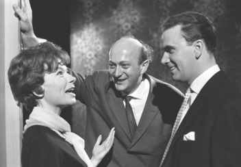 Max Haufler (Mitte) mit Eva-Maria Meineke und Manfred Heidmann in "Die Kollektion" (1962) von Harold Pinter; Foto mit freundlicher Genehmigung von SWR Media Services; Copyright SWR