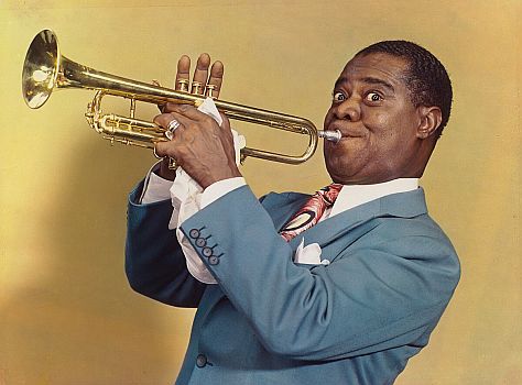 Louis Armstrong 1947; Urheber: Harry Warnecke (1900�1984) und Gus Schoenbaechler; Lizenz: CC0 1.0 (Verzicht auf das Copyright); Quelle: Wikimedia Commons von "National Portrait Gallery" (Objekt-Nr. NPG.94.43)
