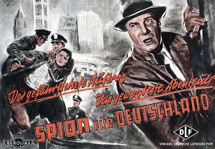 Plakat zum Film: "Spion für Deutschland" (1956); Urheber: Helmuth Ellgaard (1913–1980); Quelle: Familienarchiv Ellgaard; Nutzungsberechtigter: Sohn Holger Ellgaard; Lizenz: CC BY-SA 3.0; Quelle: Wikimedia Commons