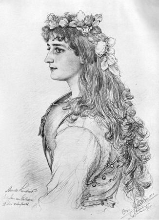 Portrait Amanda Lindner 1890; Quelle: Bildmappe "Die Meininger" (1890) von Christian Wilhelm Allers (1857 – 1915) bzw. Wikimedia Commons