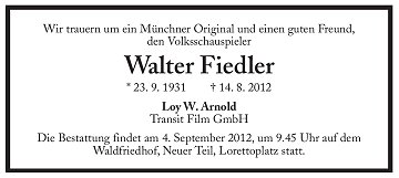 Traueranzeige Walter Fiedler