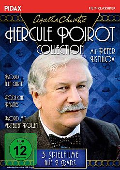 Agatha Christie�� Hercule Poirot-Collection: "Mord � la Carte", "Mord mit verteilten Rollen" und "Tödliche Parties": Abbildung DVD-Cover mit freundlicher Genehmigung von Pidax-Film, welche die Produktionen Ende April 2020 auf 3 DVDs herausbrachte.