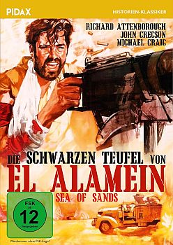 "Die schwarzen Teufel von El Alamein": Abbildung DVD-Cover mit freundlicher Genehmigung von "Pidax Film", welche den Kriegsfilm Mitte August 2025 auf DVD herausbrachte.