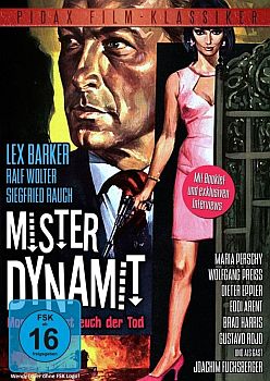 "Mister Dynamit  morgen ksst Euch der Tod": Abbildung DVD-Cover mit freundlicher Genehmigung   von Pidax-Film, welche den Thriller Mitte Dezember 2014 auf DVD herausbrachte.