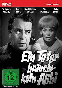 "Ein Toter braucht kein Alibi": Abbildung DVD-Cover mit freundlicher Genehmigung von Pidax-Film, welche den Krimi am 13. November 2025 auf DVD herausbrachte.