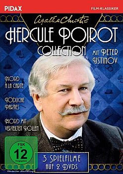 Agatha Christie – Hercule Poirot-Collection: "Mord à la Carte", "Mord mit verteilten Rollen" und "Tödliche Parties": Abbildung DVD-Cover mit freundlicher Genehmigung von Pidax-Film, welche die Produktionen Ende April 2020 auf 3 DVDs herausbrachte.