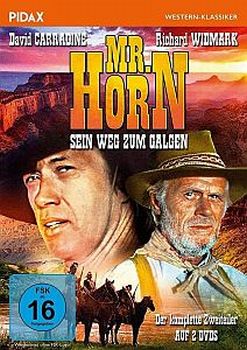 "Mister HornSein Weg zum Galgen" ("Scouts"; TV-Film 1979) mit David Carradine als Tom Horn und Richard Widmark  als Albert "Al" Sieber; Abbildung DVD-Cover mit freundlicher Genehmigung von Pidax-Film, welche die Produktion im Februar 2020 auf DVD herausbrachte