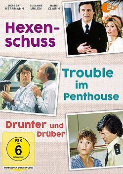 Hexenschuss/"Trouble im Penthouse"/"Drunter und Drber": Abbildung DVD-Cover sowie Szenenfoto mit freundlicher Genehmigung von Pidax-Film, welche die Komdien am 10.06.2016 auf DVD herausbrachte.