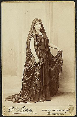 Hedwig Bleibtreu 1895 als Volumnia in "Coriolanus" von William Shakespeare; Urheber: Josef Szkely (1838-1901); Quelle: theatermuseum.at; (Inventarnummer: FS_PK268234alt) Copyright: KHM-Museumsverband; Lizenz: CC BY-NC-SA 4.0
