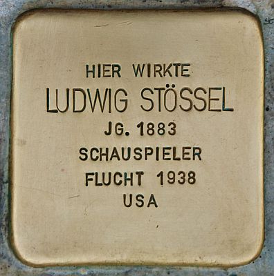 "Stolperstein" für Ludwig Stössel; Urheber: Christian Michelides; Lizenz: CC BY-SA 4.0; Quelle: WikimediaCommons