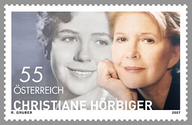 Sonderpostmarke "Christiane Hörbiger" der Österreichischen Post AG; Erscheinungsdatum: 13.10 2007;  Entwurf: RenateGruber; Abbildung mit freundlicher Genehmigung der Österreichischen PostAG